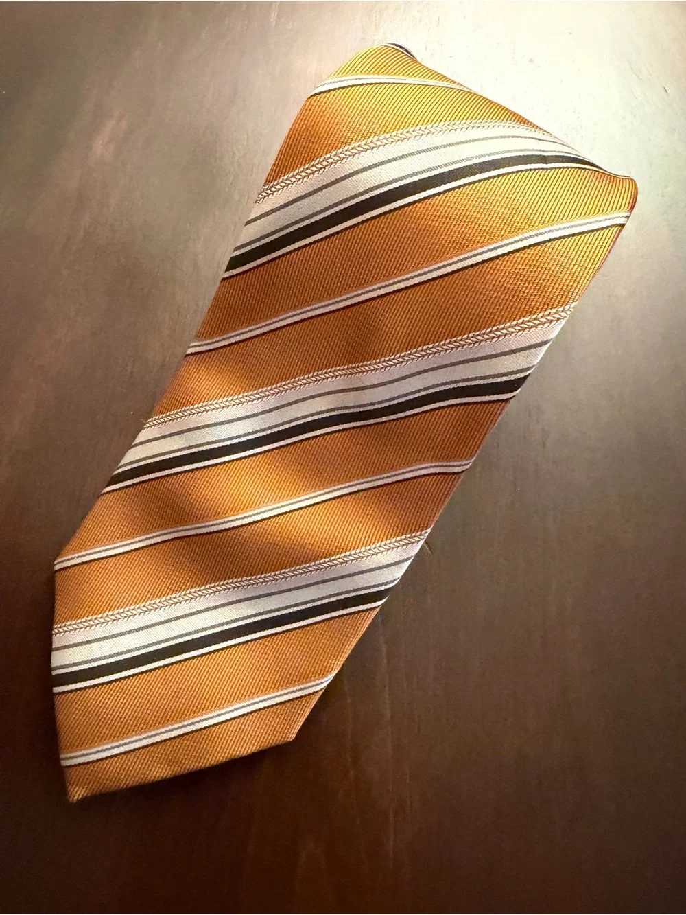 Hugo Boss Men's Orange Striped Silk Tie 3” wide